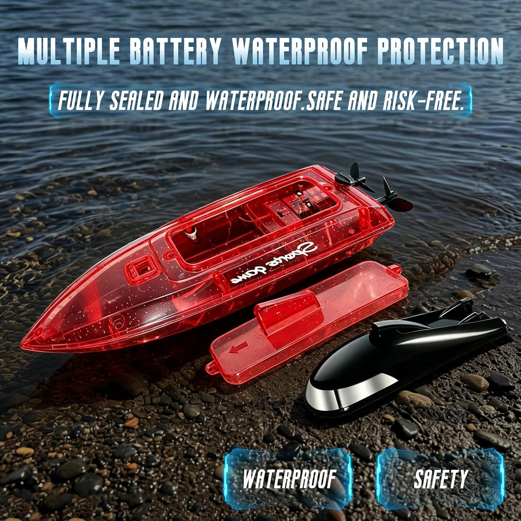 Remote Control Boat with 1800mAh Battery, Clear RC Boat with 10 LED Lights | 100 Min+ Auto Reverse 2.4 GHz Double