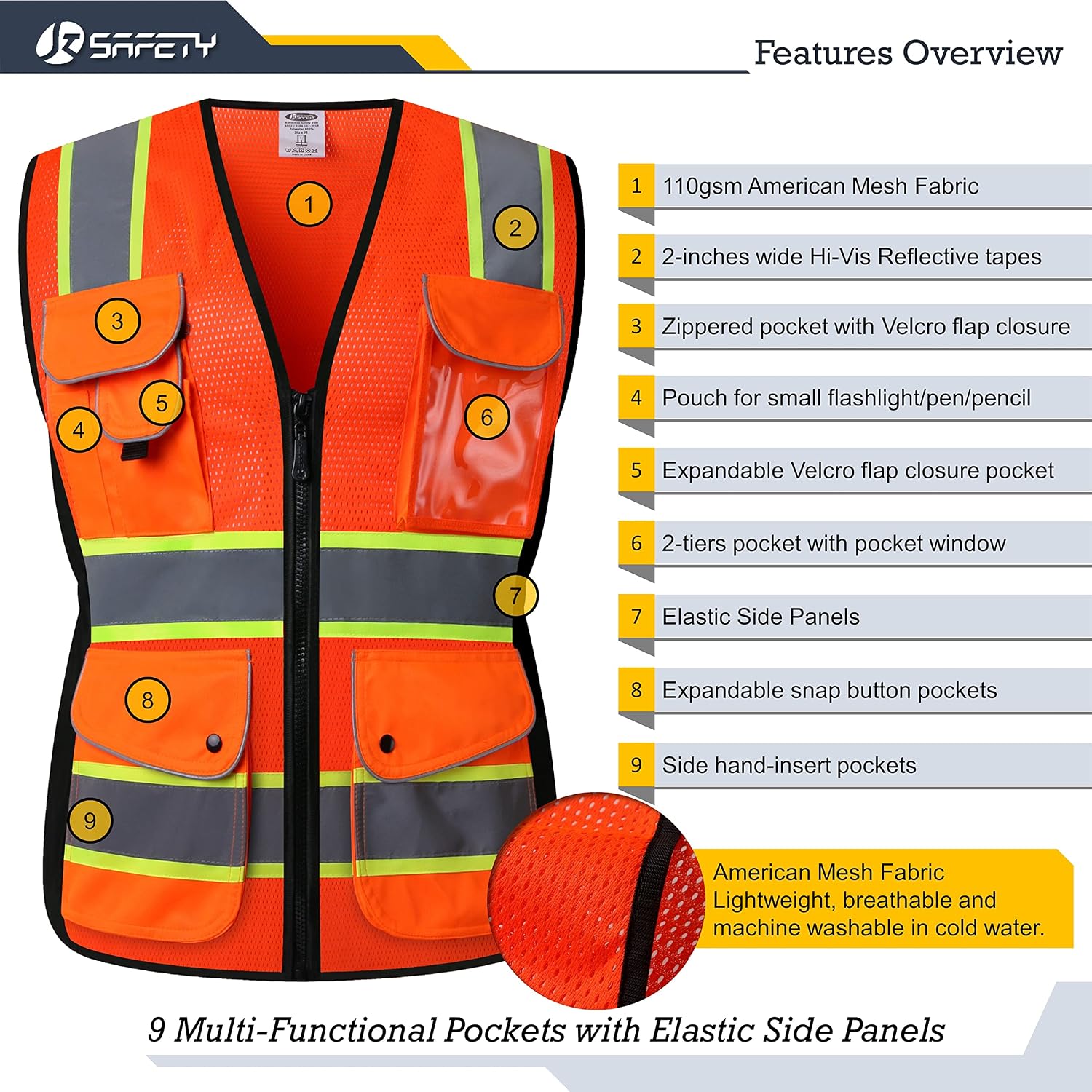 Women Hi-Vis Reflective Safety Vest | Neon Color body Sewed Reflective Strips Breathable Lightweight