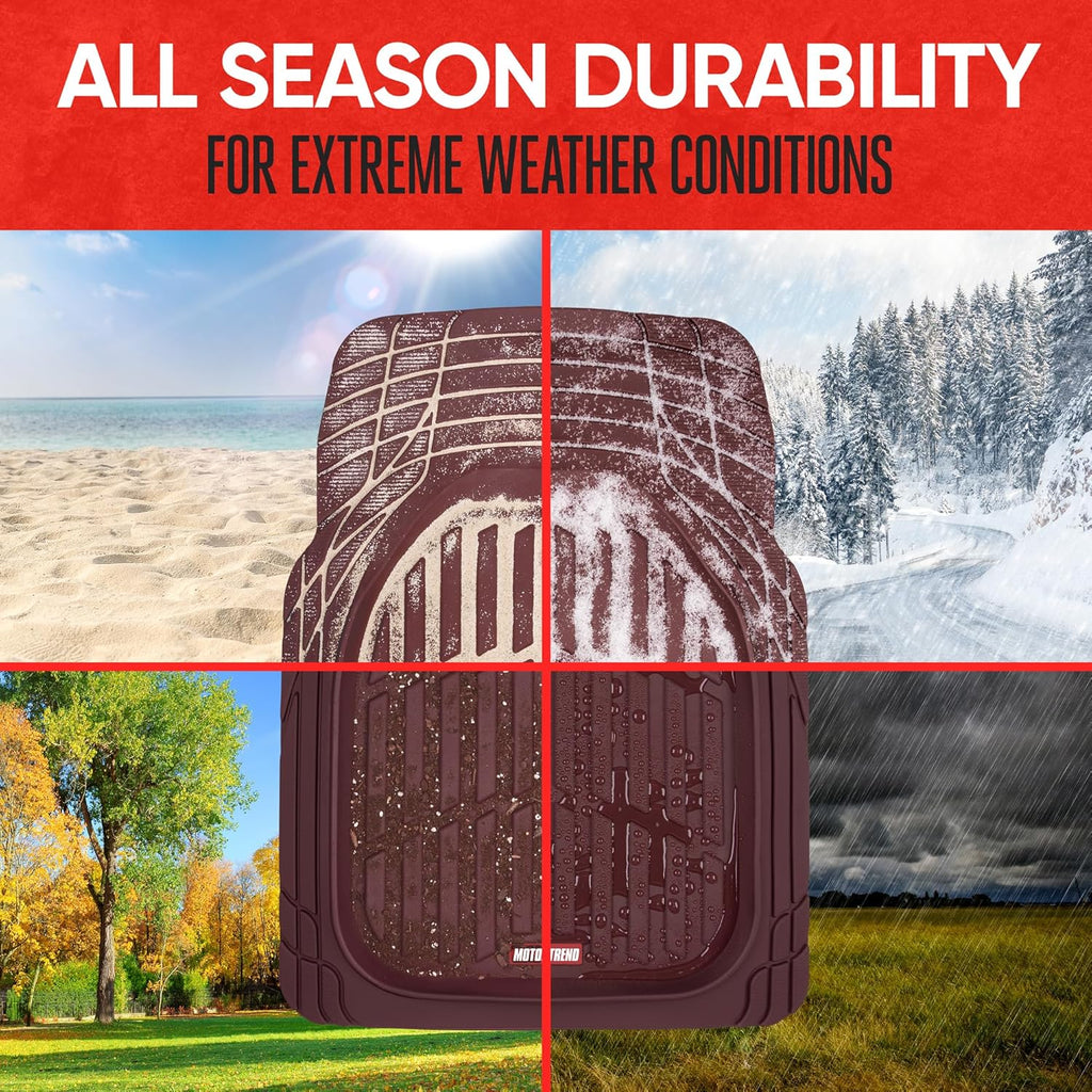 FlexTough Floor Mats for Cars, Burgundy Deep Dish All-Weather Car Mats, Waterproof Trim-To Fit Automotive Cars Trucks