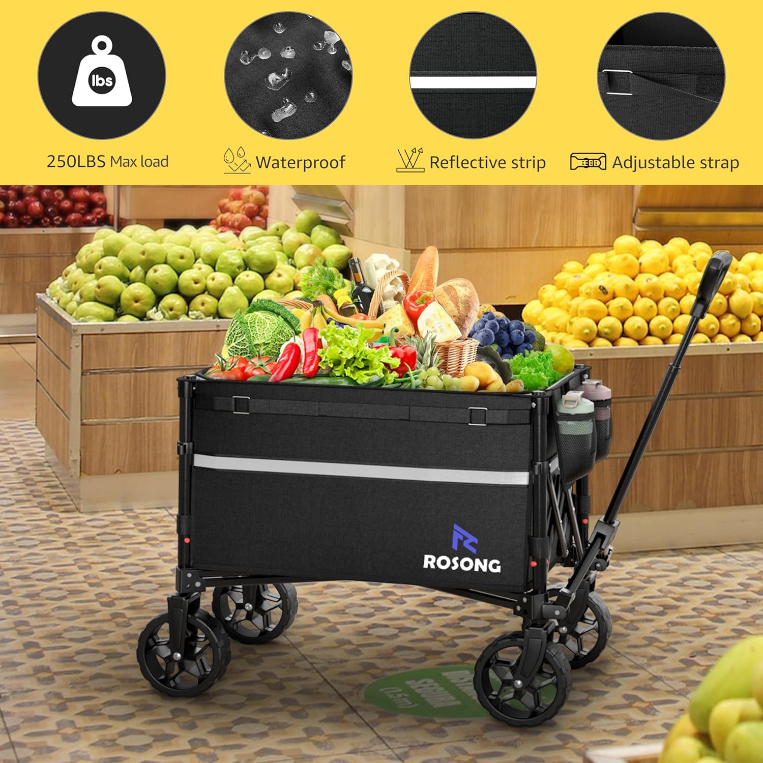 Collapsible Wagon Cart with Wheels Foldable - Folding Utility Heavy Duty Wagons Carts for Grocery Sports Garden