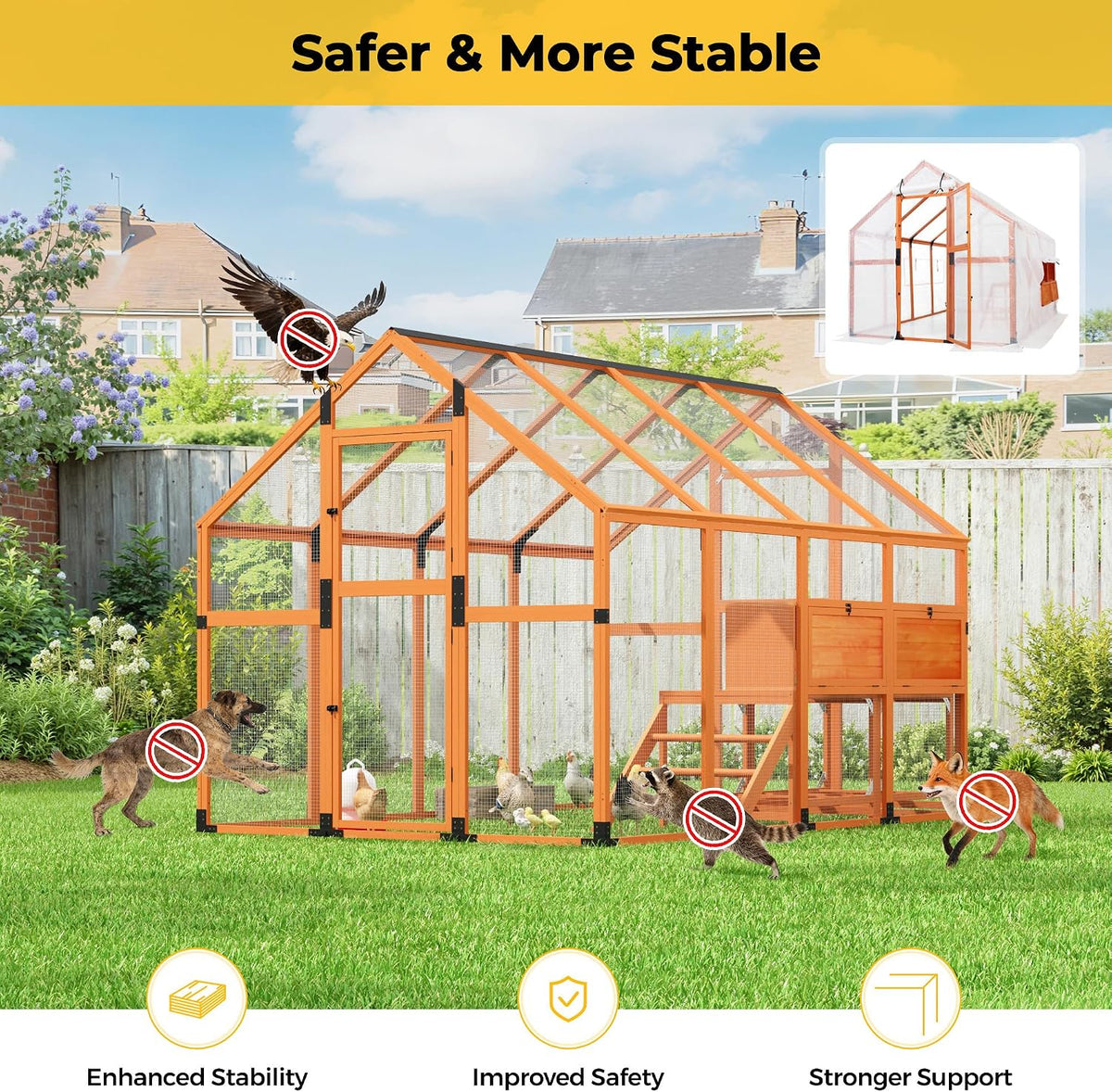 Chicken Coop with Full Waterproof Cover 9' Extra Large House,Orange