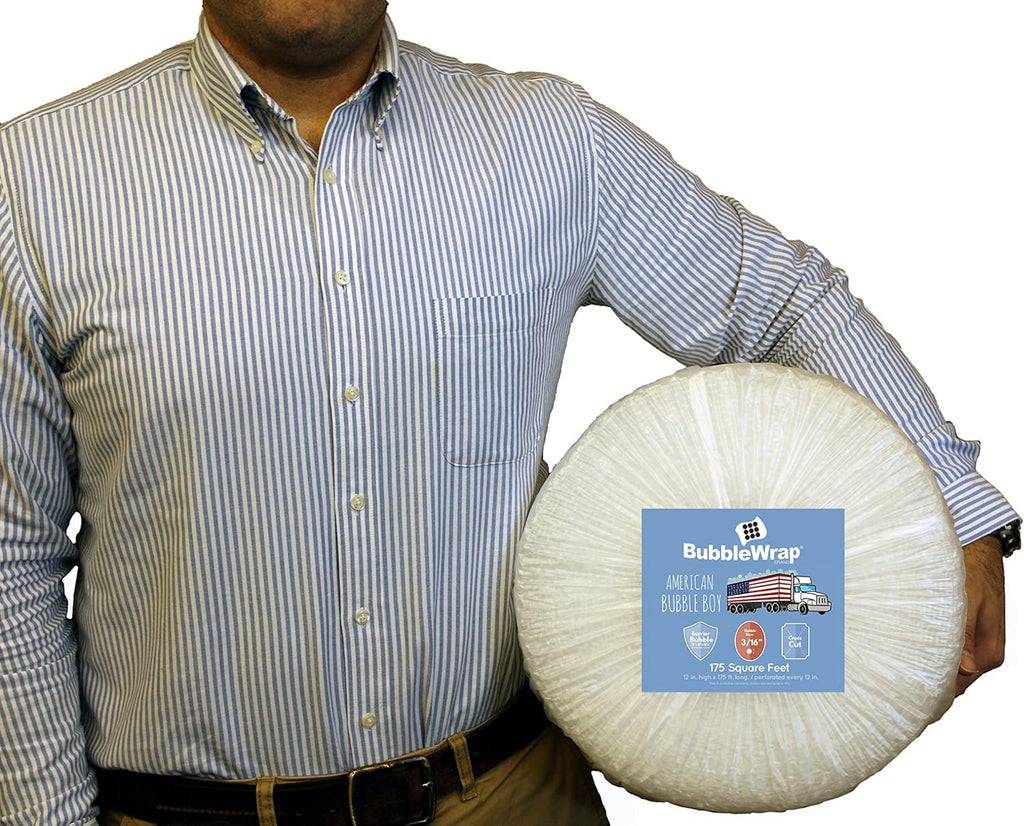 Bubble Wrap Roll 175', small bubble wrap 3/16 cushioning, 175ft perforated Every 12" Made in the USA by American