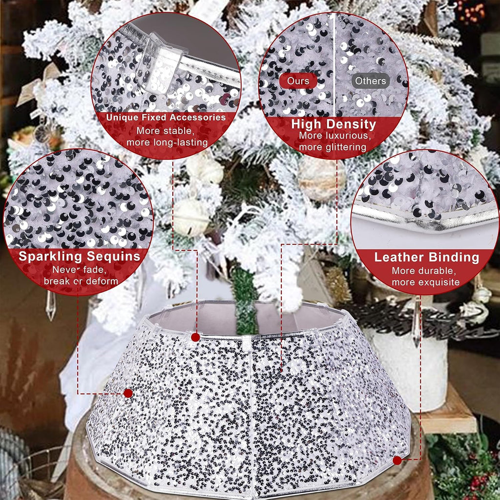 Christmas Tree Collar, Sequin Christmas Tree Skirt, Folable Christmas Tree Ring, Xmas Tree Stand Base Cover for