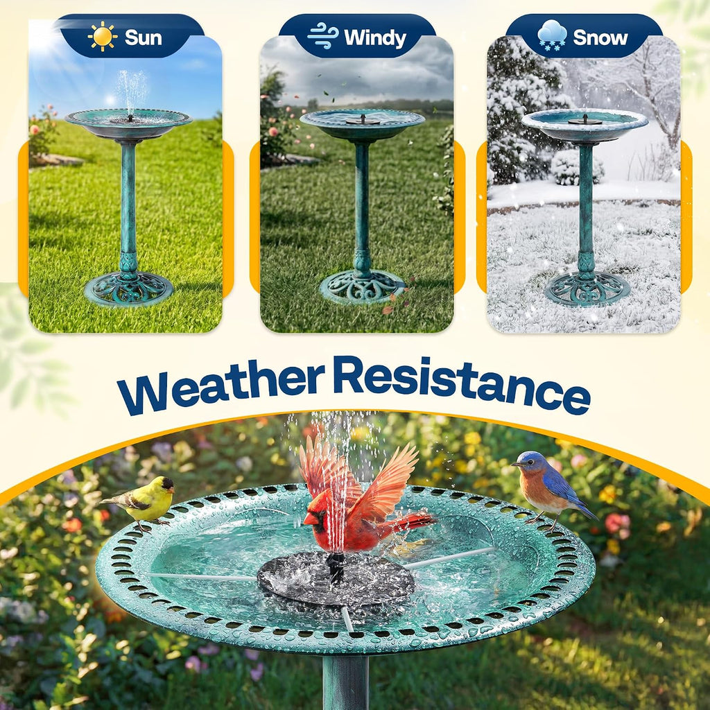 Bird Bath with Solar Fountain for Outside, Pedestal, Green