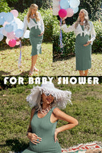 Maternity Dress Rib Knit Sleeveless Side Slit Pregnancy Clothes