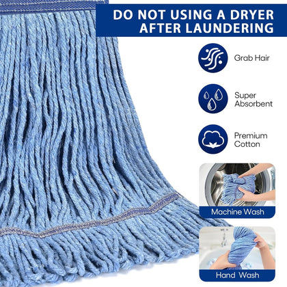 Matthew Cleaning Heavy Duty Mop Head Commercial Grade Replacement for General and Floor Cleaning, Wet Industrial Blue