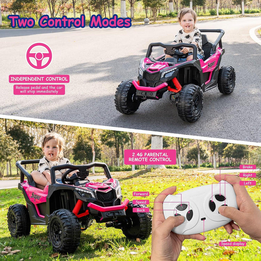 24V Electric Ride on Toy Car w/Remote,Kids 4WD Off-Road UTV Pink | For kids 3-6,Safety Belt,Max 3.4MPH,Music