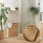 Large Laundry Hamper with Lid and Removable Liner Bag - Natural, Woven Water Hyacinth Rectangular Laundry Basket