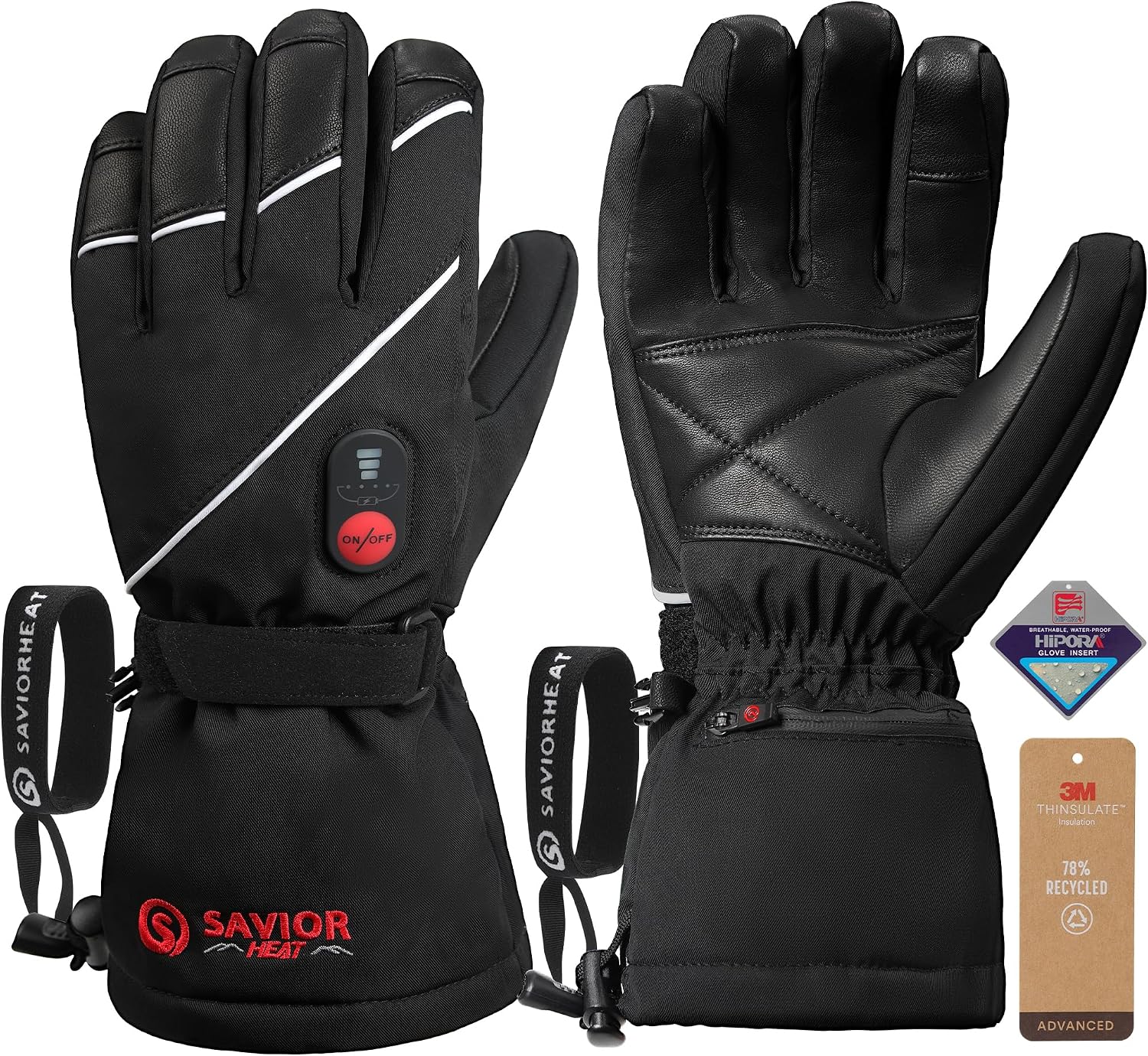 Heated Gloves for Men Women, Rechargeable Electric Heated Leather Skiing and Snowboarding Gloves