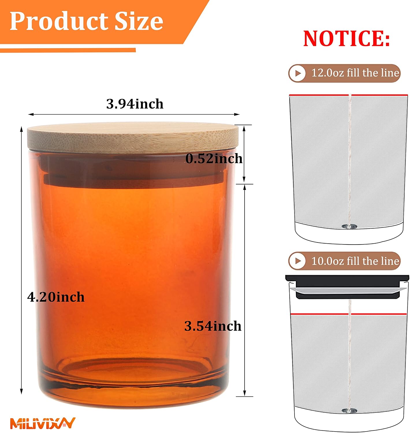 12 Pack 12 OZ Amber Glass Candle Jars with Lids and Candle Making Kits - Bulk Empty Candle Jars for Making Candles