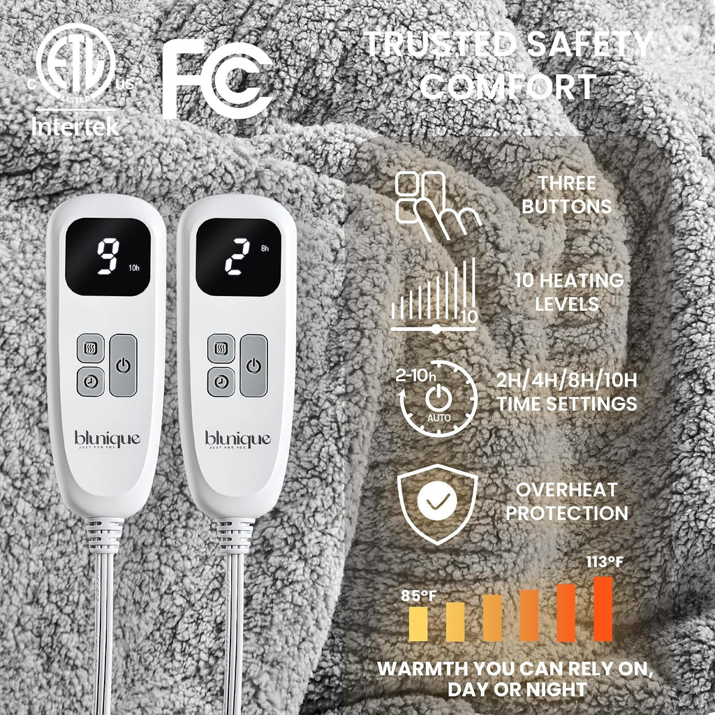 Heated Blanket Electric Blanket King - Fast Heating Blanket Throw Dual Control Double Sided Sherpa with 6 Heating