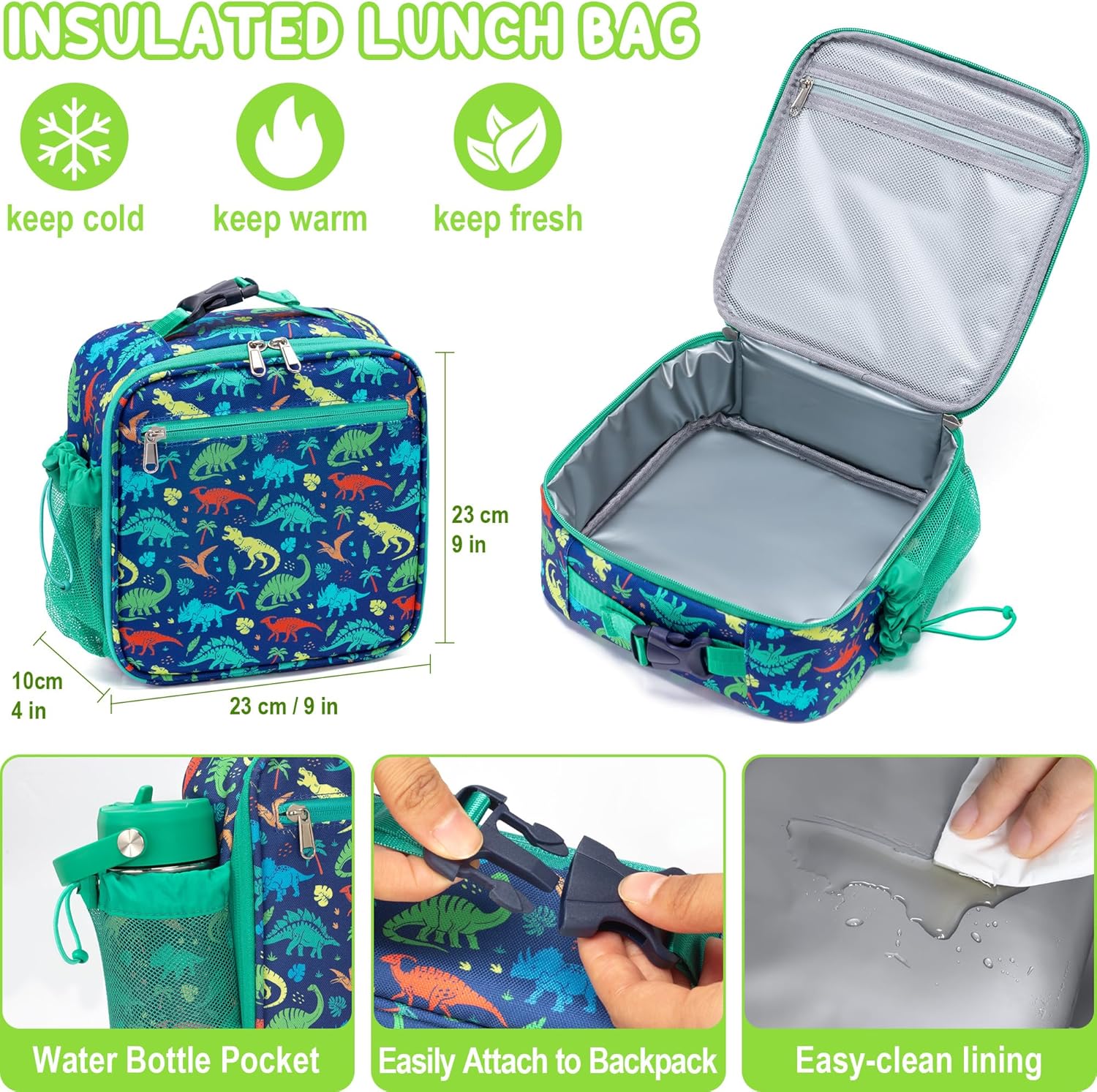 60oz Kids Bento lunch Box with Insulated Lunch Bag & 8.5oz Thermo | Leakproof 3-4 Compartment Toddler Kids Lunch Box