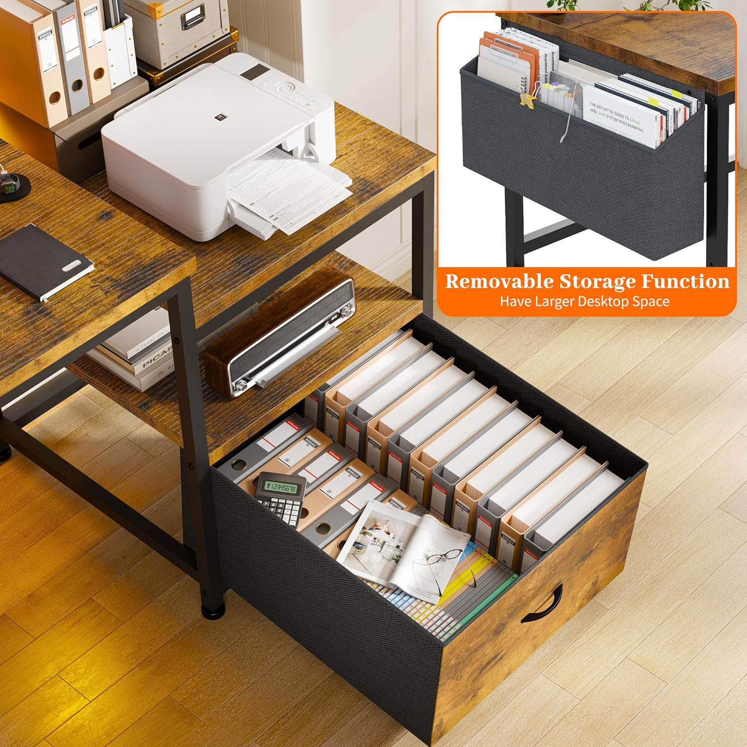 56.5" Office Desk with Drawers and Printer Space,Computer Desk with Power Outlets,Home Office Desks with File Drawers
