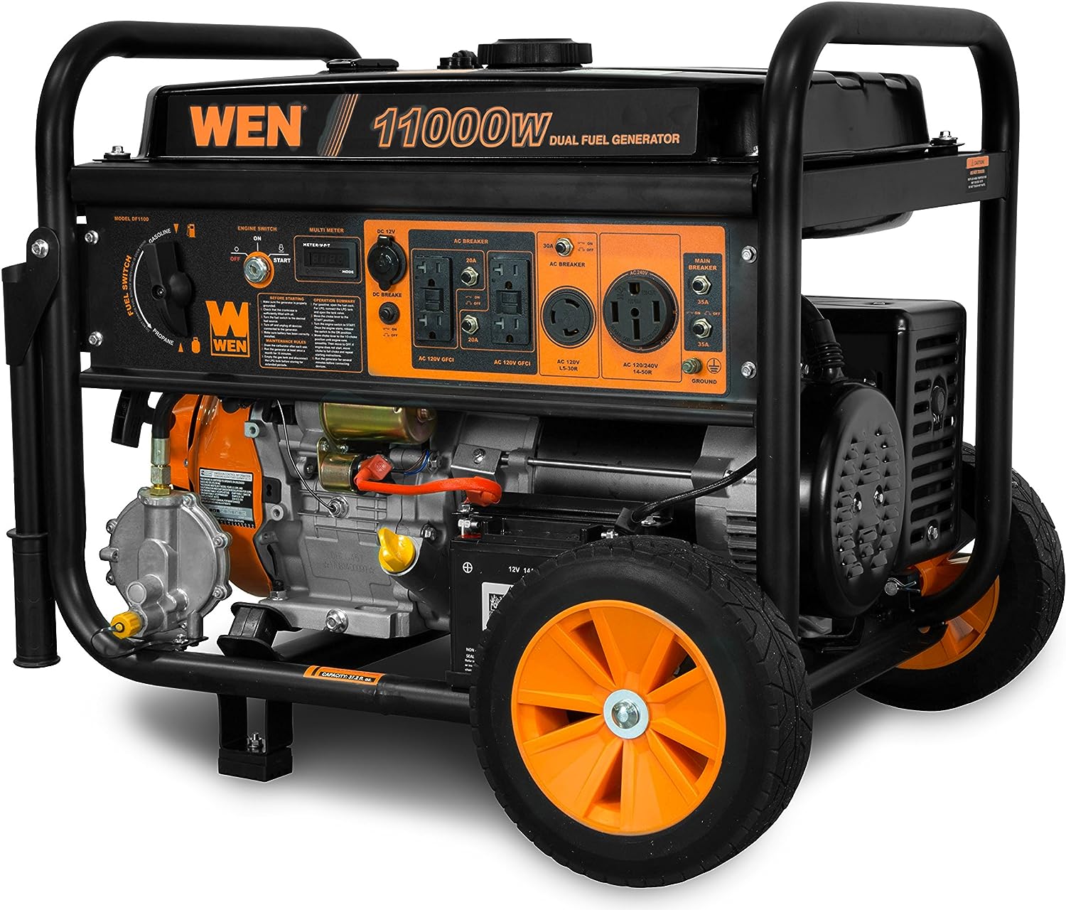 11,000-Watt 120V/240V Dual Fuel Portable Generator with Wheel Kit and Electric Start (DF1100T)