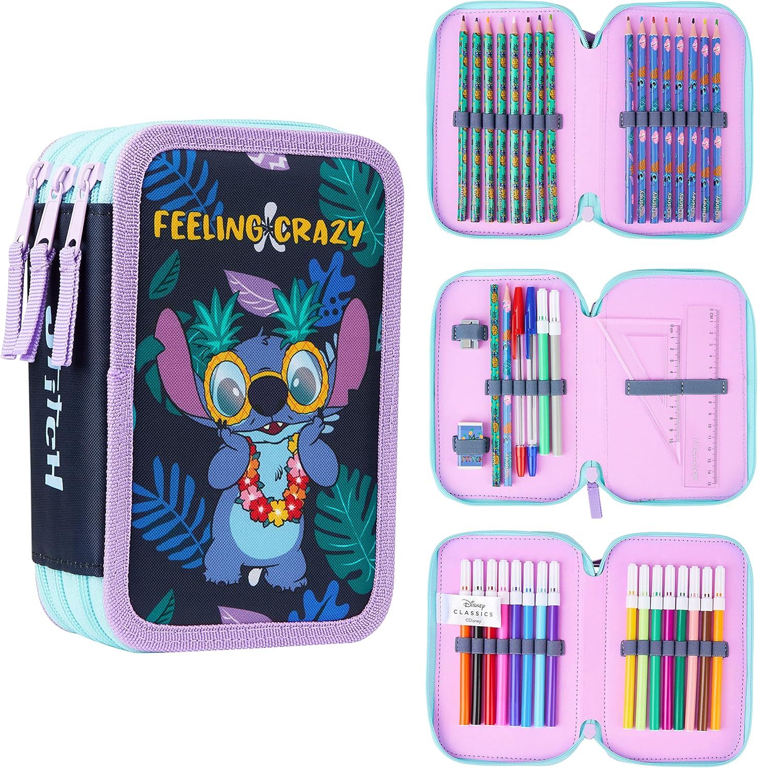 Stitch Filled Pencil Case with Colored Pencils, Markers, Gifts for Girls Kids, Stationery School Art Supplies Pouch