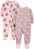 Baby Girls' Cotton Footed Sleep and Play, Pack of 2
