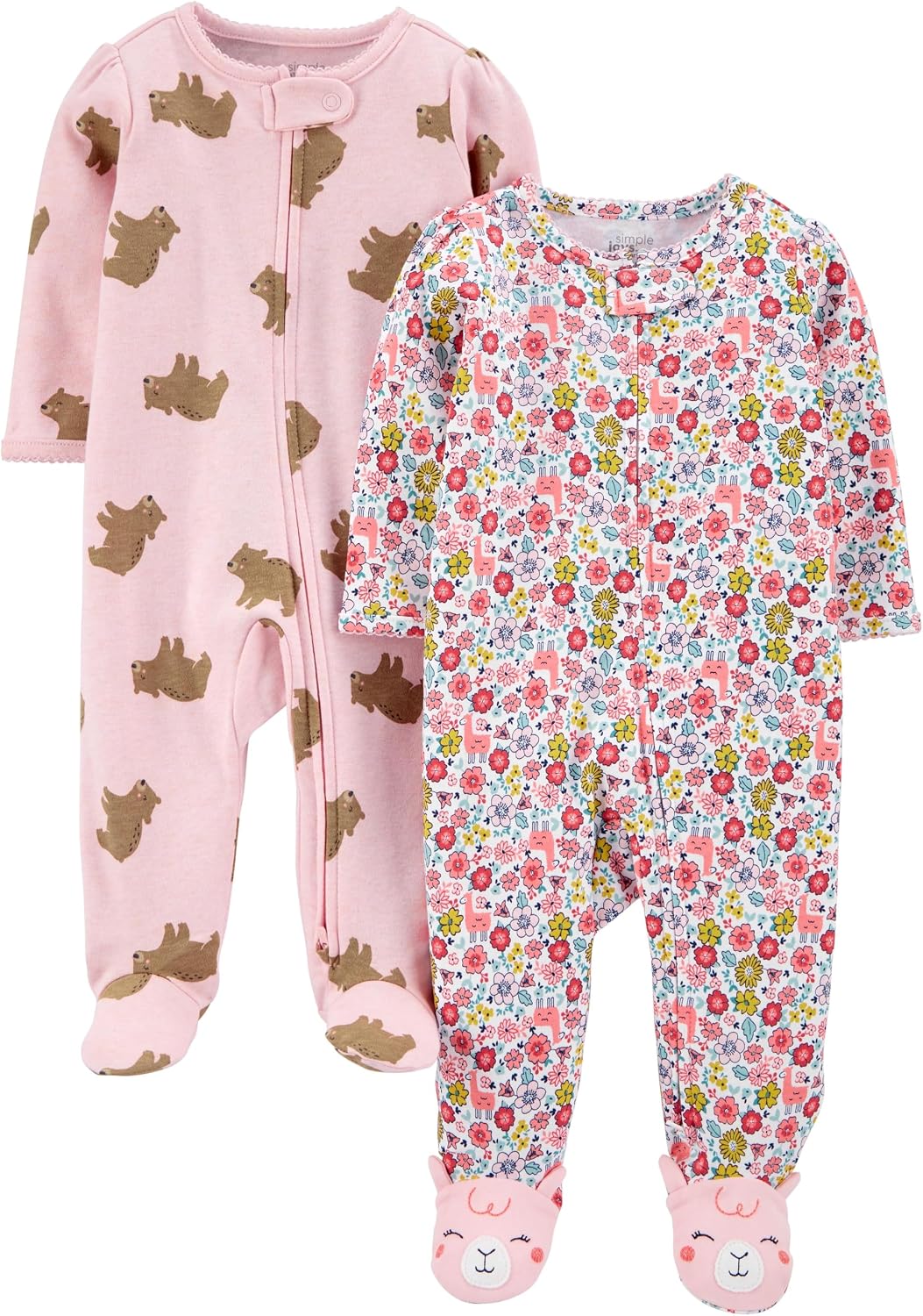Baby Girls' Cotton Footed Sleep and Play, Pack of 2