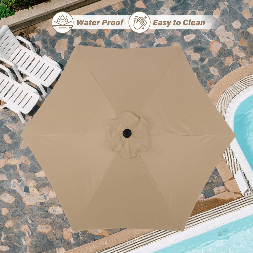 7.5ft Patio Umbrella with Push Button Tilt/Crank, Outdoor Table Market Yard Umbrella, 6 Sturdy Ribs for Garden, Deck