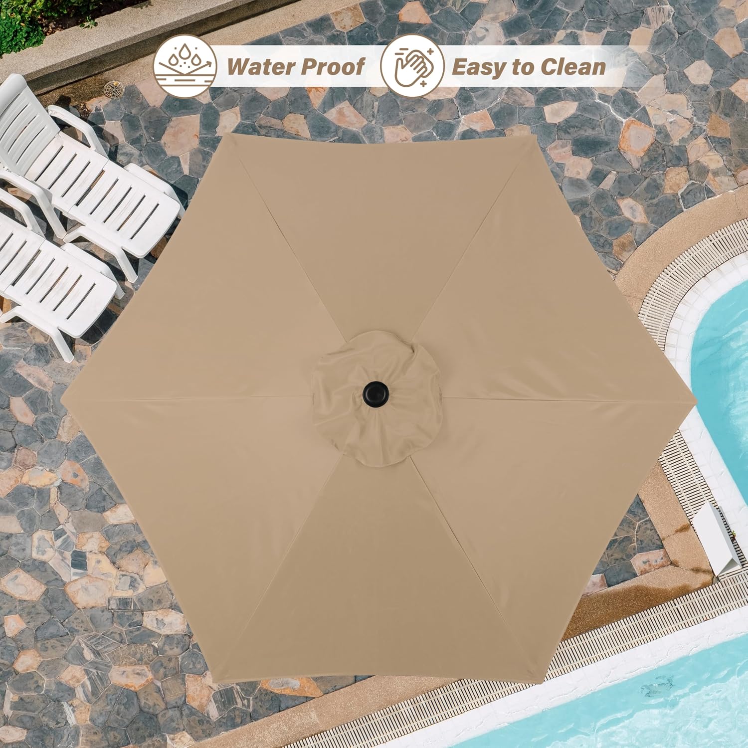 7.5ft Patio Umbrella with Push Button Tilt/Crank, Outdoor Table Market Yard Umbrella, 6 Sturdy Ribs for Garden, Deck