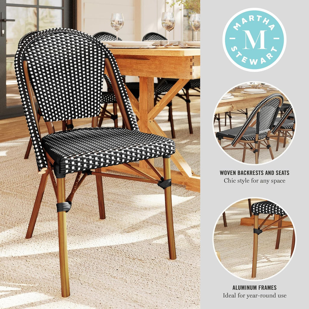Lily Pond Stackable Bistro Chairs, Black/White, 2-Pack
