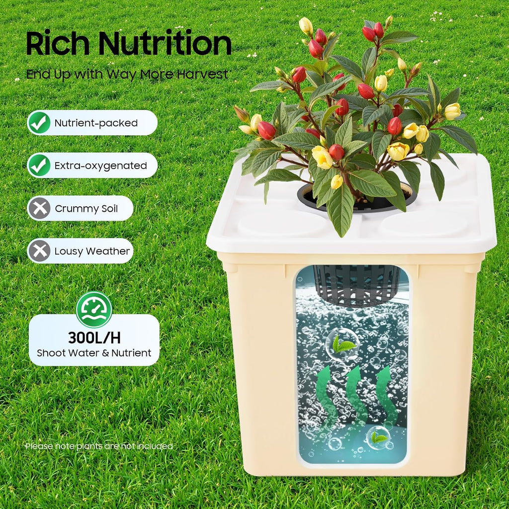 DWC Hydroponic System, 3-Gallon 5 Buckets Deep Water Culture, Recirculating Drip Garden System with Submerged Pump