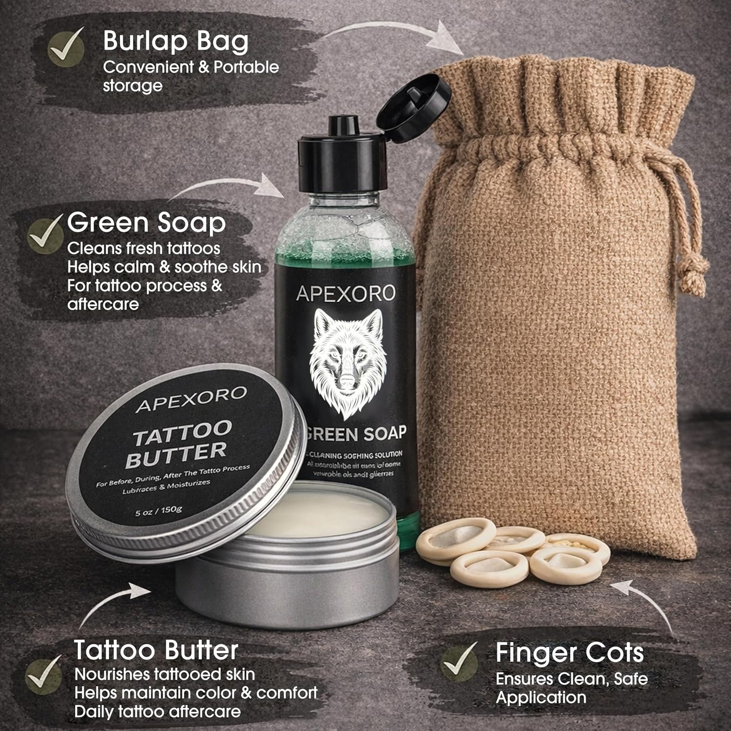 Tattoo Aftercare Kit – Full-Size 5oz Tattoo Butter, Vegan & Non-Greasy Balm for Tattoo Healing with Green Soap