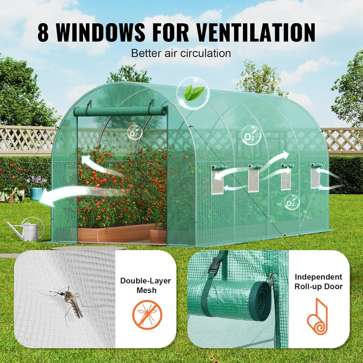 Walk-in Tunnel Greenhouse, 14.6x6.4x6.3 ft Hoop House Greenhouse Tunnel, Plant Hot House with Galvanized Steel Frame