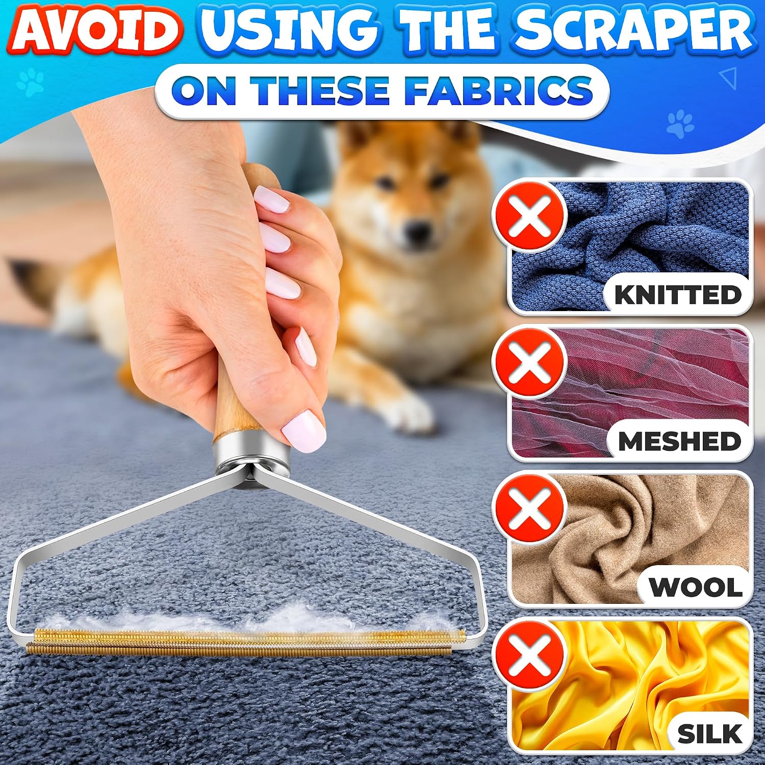 Pet Hair Removers 2 Pack Reusable Metal Lint Remover Tool – Durable Pet Hair Remover Tool with Wooden Handle |