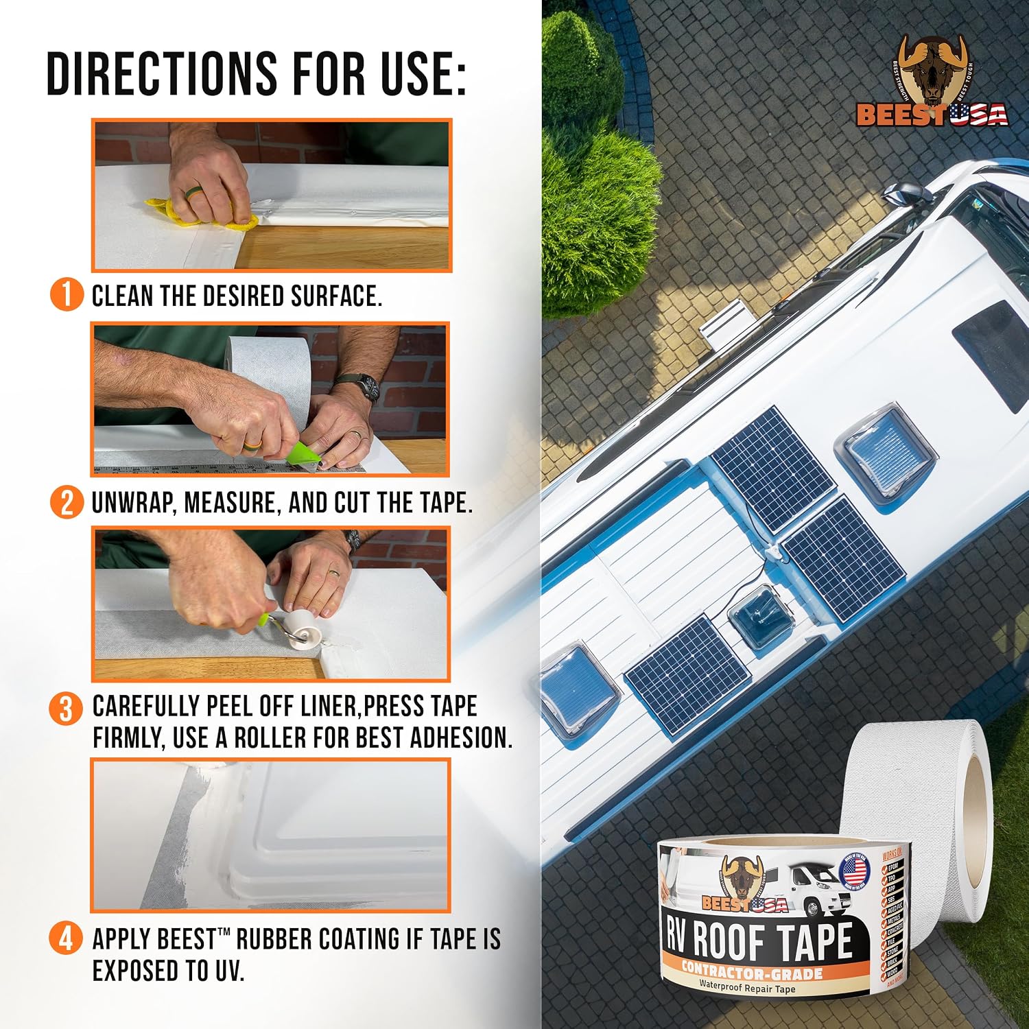 BEEST RV Roof Tape 4"x25", Waterproof Tape, RV Roof Sealant - Patch, Repair, Seal Leaks & Seams Permanently - Roofing