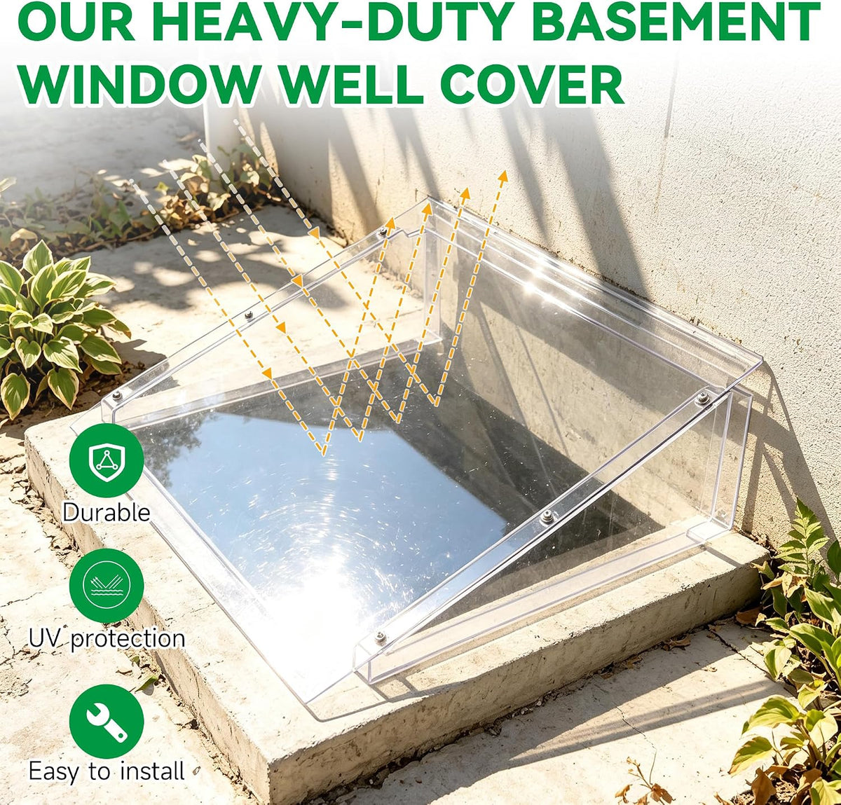 46"L x 18"W x 12"H Heavy-Duty Atrium Basement Window Well Covers, Clear Polycarbonate Egress Window Well Cover with