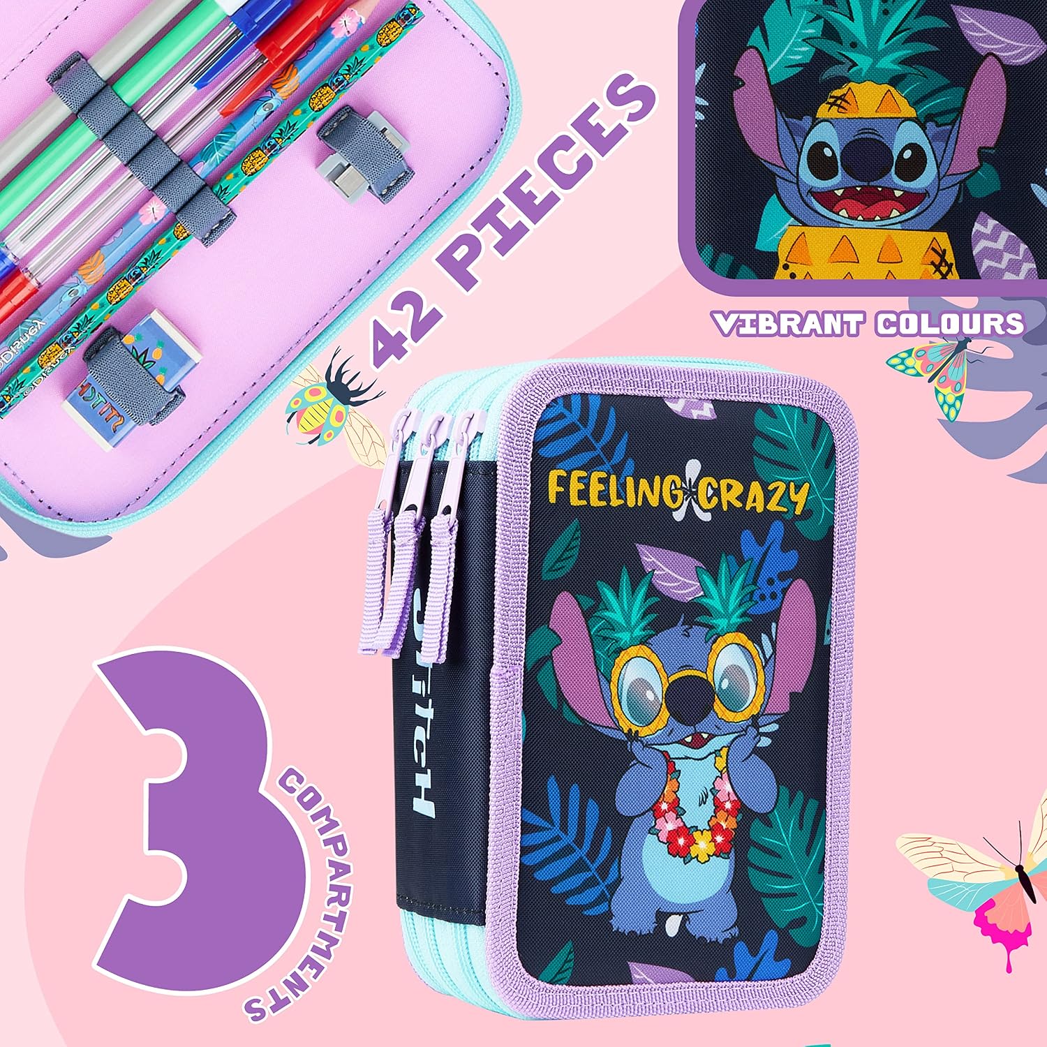 Stitch Filled Pencil Case with Colored Pencils, Markers, Gifts for Girls Kids, Stationery School Art Supplies Pouch
