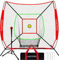 7x7 FT Baseball Net, Baseball & Softball Training net with Batting Tee, Strike Zone & Circular Target and Weighted