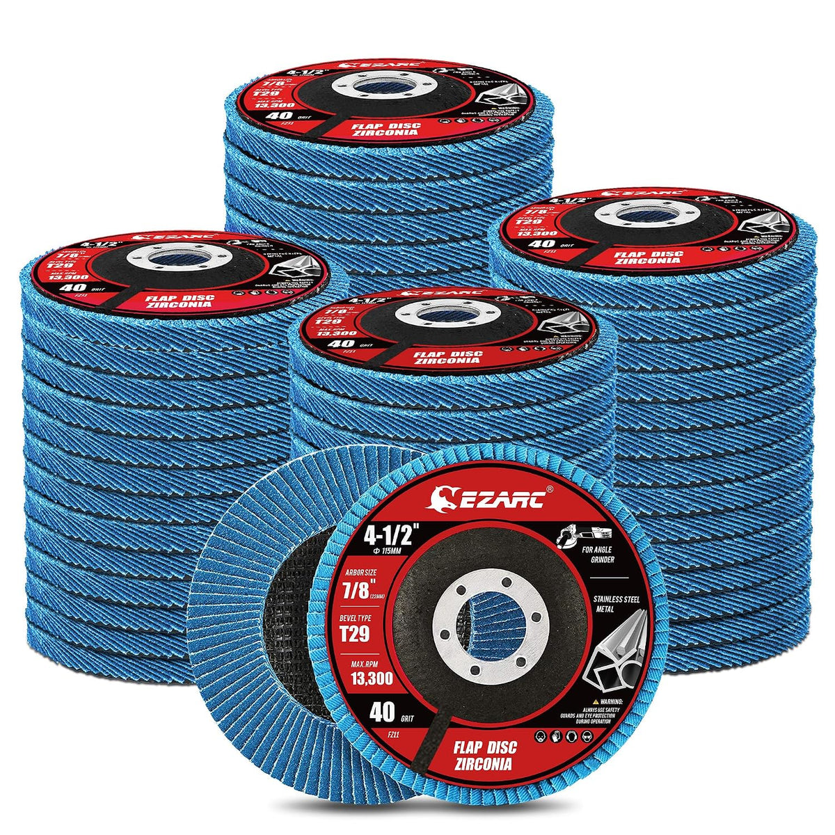 EZARC Zirconia Flap Discs 40 Grit, 4-1/2 x 7/8-Inch, Type 29, 50-Pack