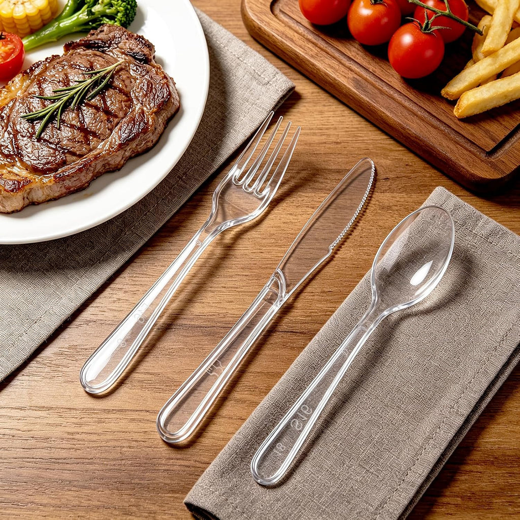 360 Count Extra Heavy Duty Clear Plastic Forks, Spoons, Knives