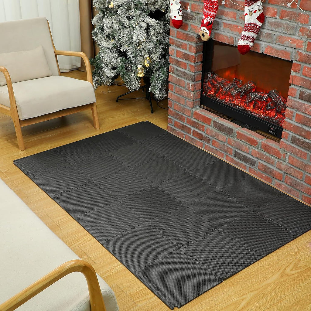 60 PCS Kids Foam Puzzle Mat,Black | 12 Inch, Solid Color Foam Play Mat Bulk, Multi-Use Floor Rug, with Borders