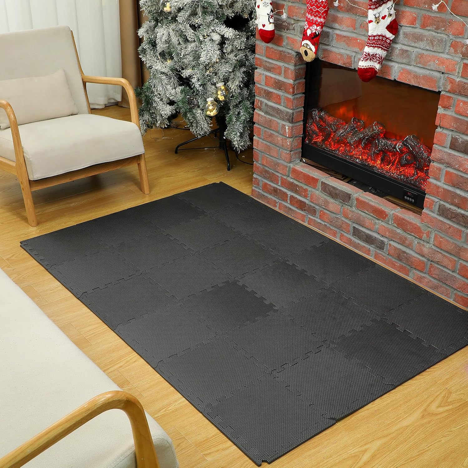 60 PCS Kids Foam Puzzle Mat,Black | 12 Inch, Solid Color Foam Play Mat Bulk, Multi-Use Floor Rug, with Borders