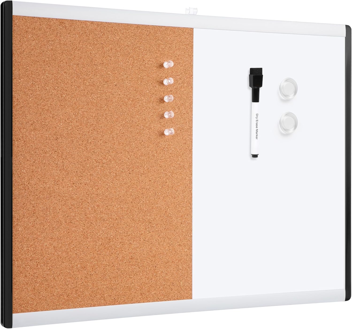 Magnetic Dry Erase Whiteboard & Cork Board Combo, Double-Sided, Lightweight, Easy to Install, Plastic/Aluminum Frame