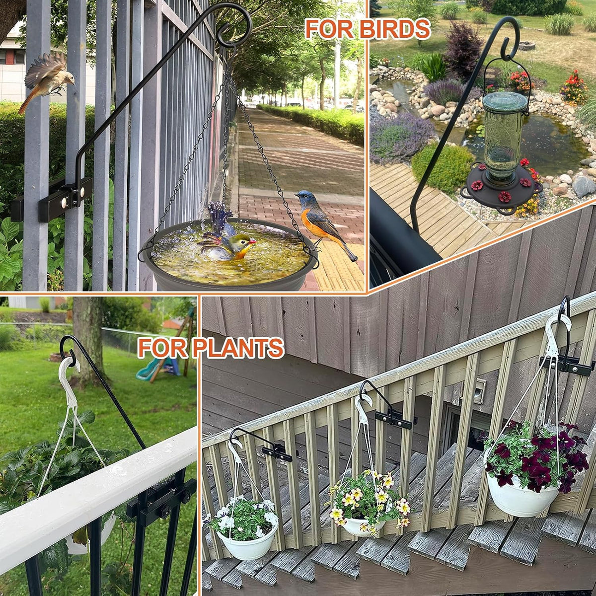 Deck Hook Rail Suitable for Hanging Flower Baskets Wind Chimes Planters Bird Feeders Lights, Heavy Duty Fence Deck