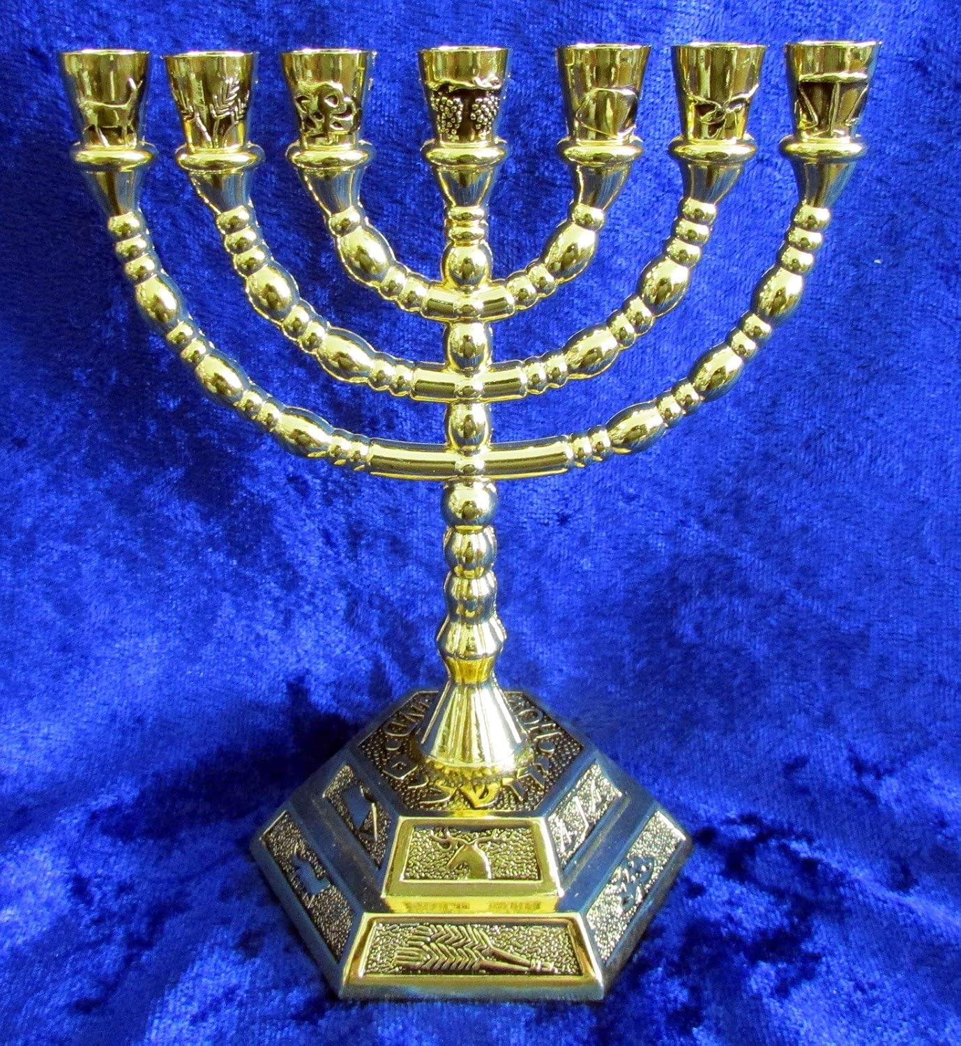 12 Tribes of Israel Jerusalem Temple Menorah Gold, 5" Inches