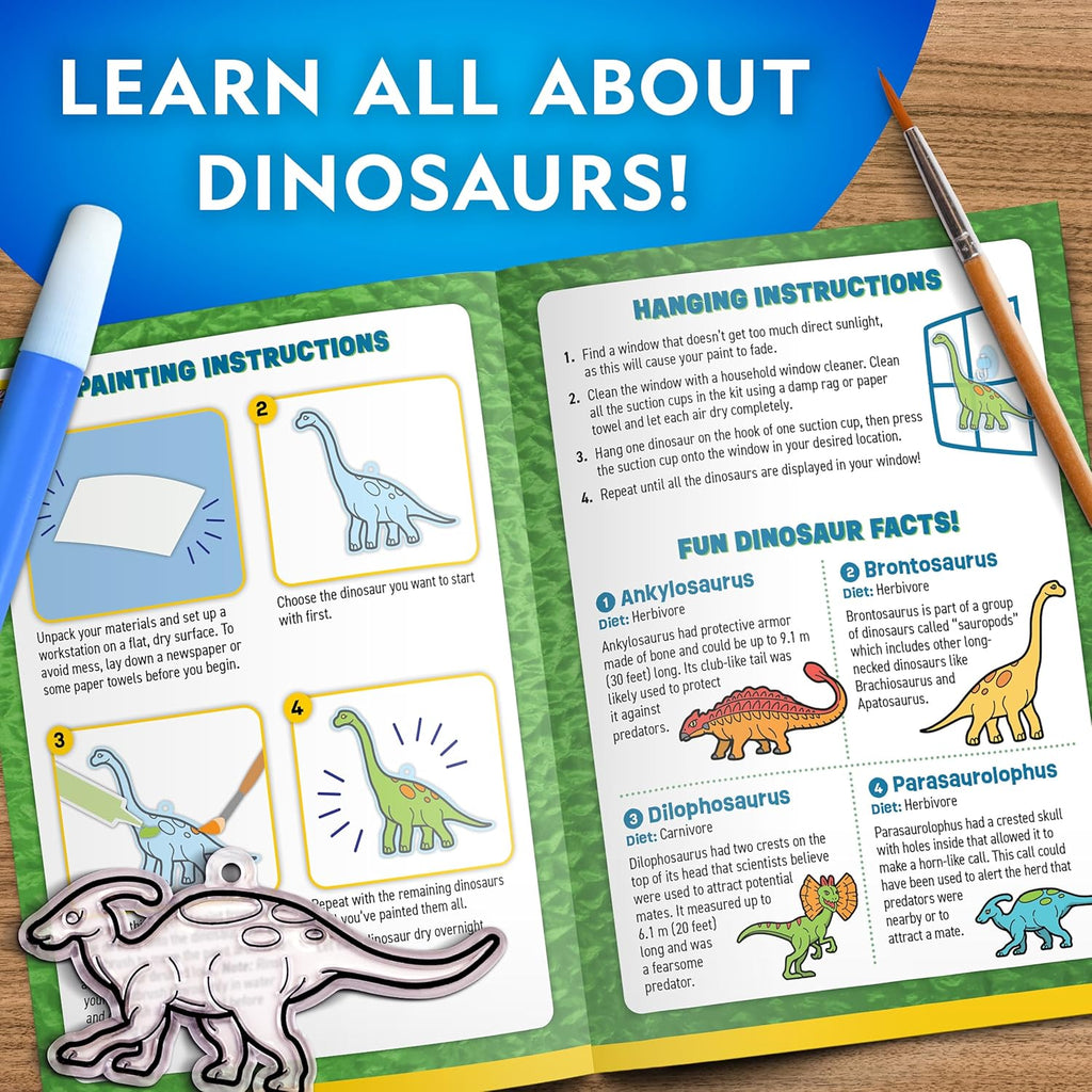 National Geographic Dinosaur Stained Glass Suncatcher Craft Kit for Kids | Glow-in-the-Dark Dinosaur Toy, Window Art