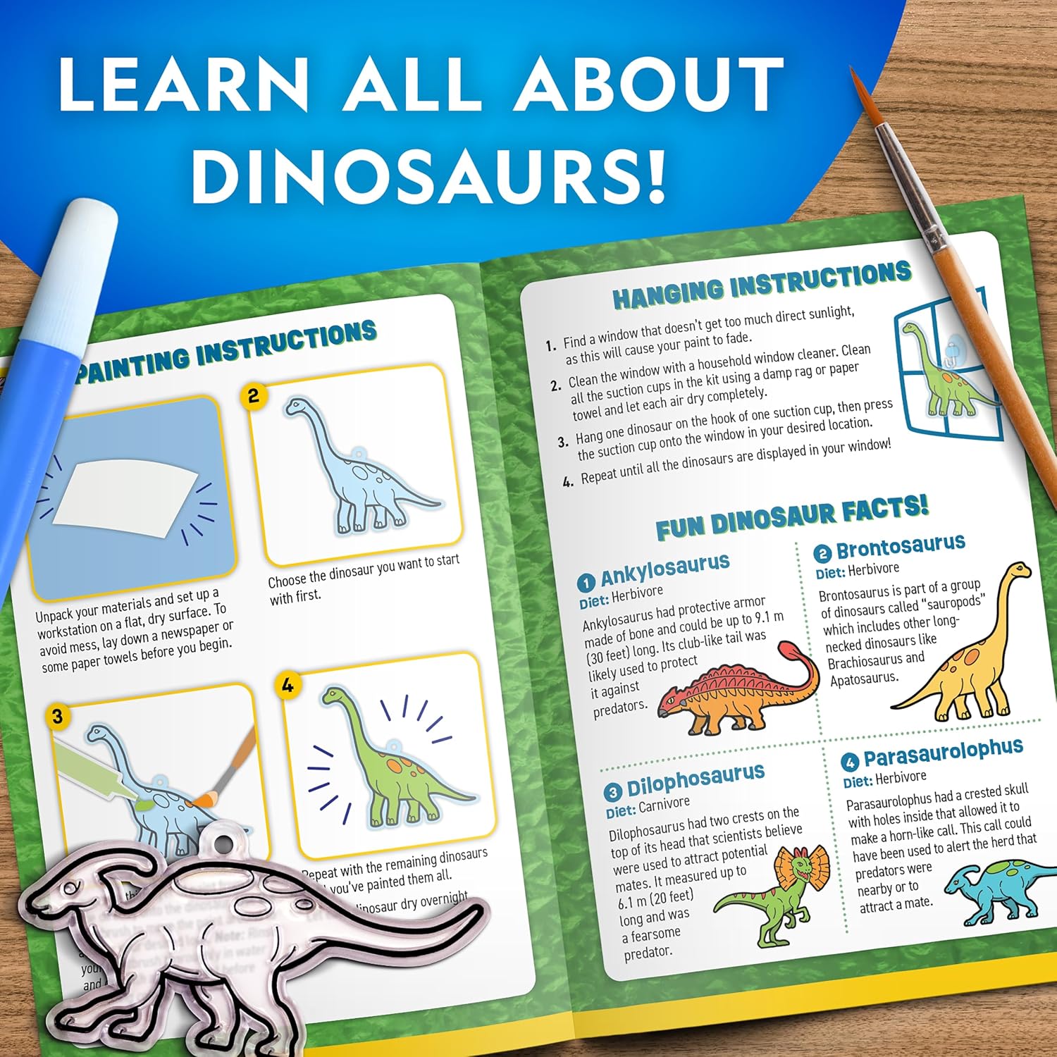 National Geographic Dinosaur Stained Glass Suncatcher Craft Kit for Kids | Glow-in-the-Dark Dinosaur Toy, Window Art