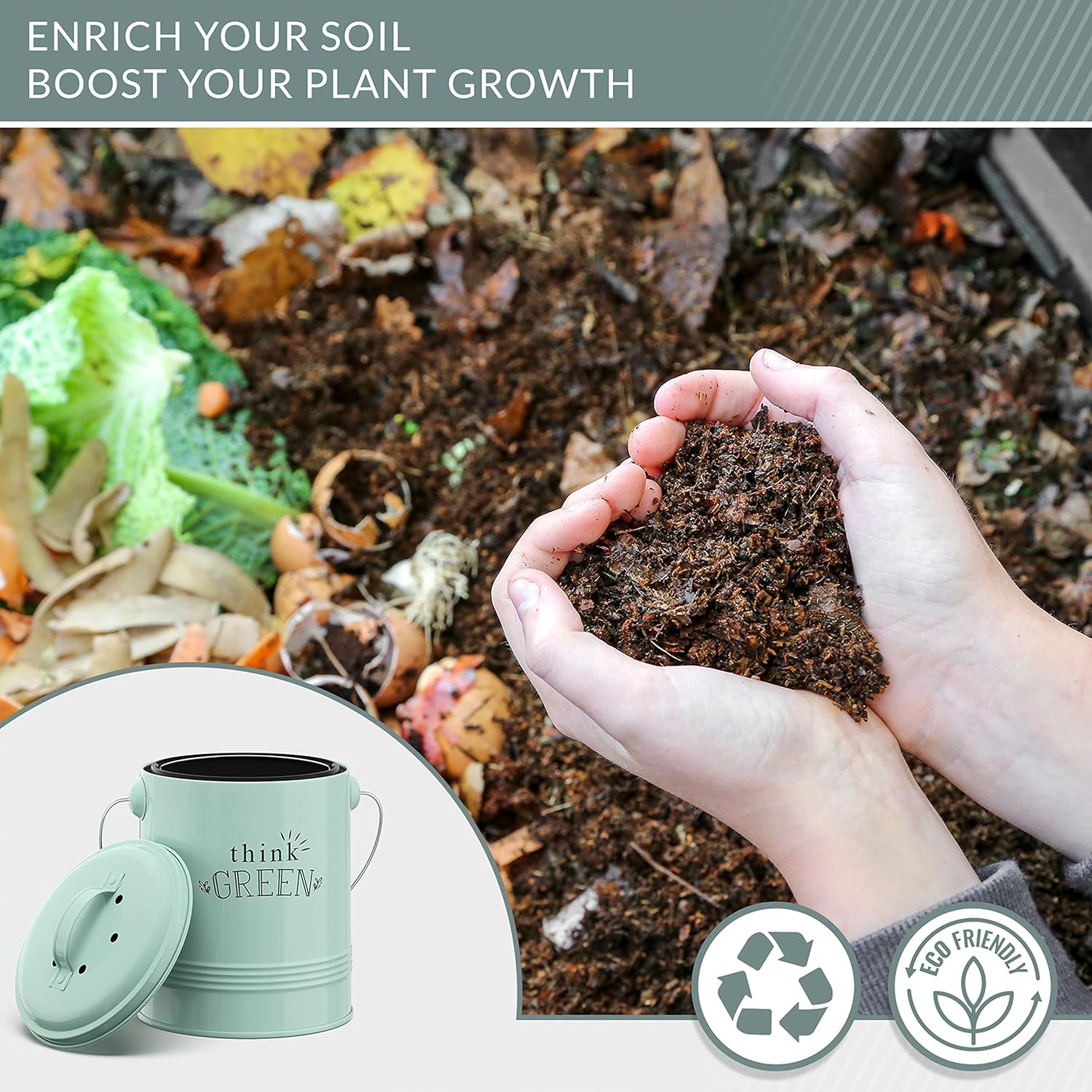 1.2 Gallon Kitchen Counter Compost Bin with Lid (Mint) | Countertop Composter with Smell-Absorbing Filters and