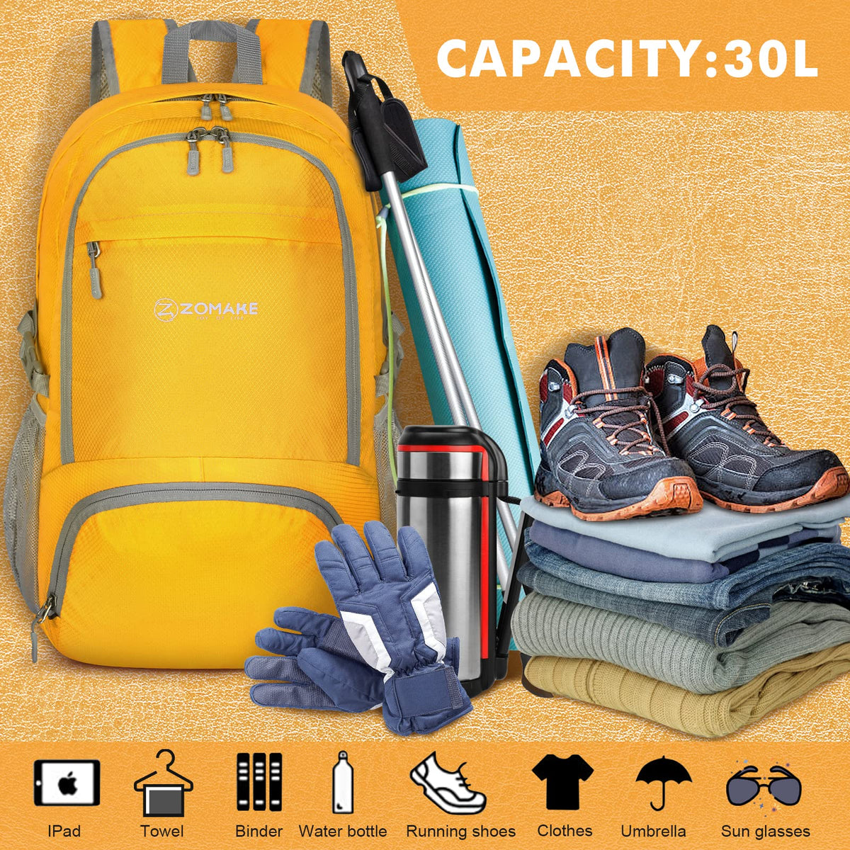 Lightweight Packable Backpack 30L, Foldable Travel Hiking Daypack