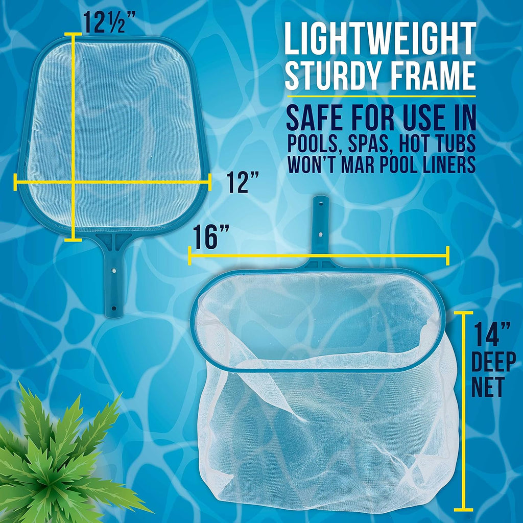 Professional Swimming Pool Leaf Skimmer Net and Leaf Rake Net Set - Cleans Out Debris Fast, Pool Maintenance - Clean