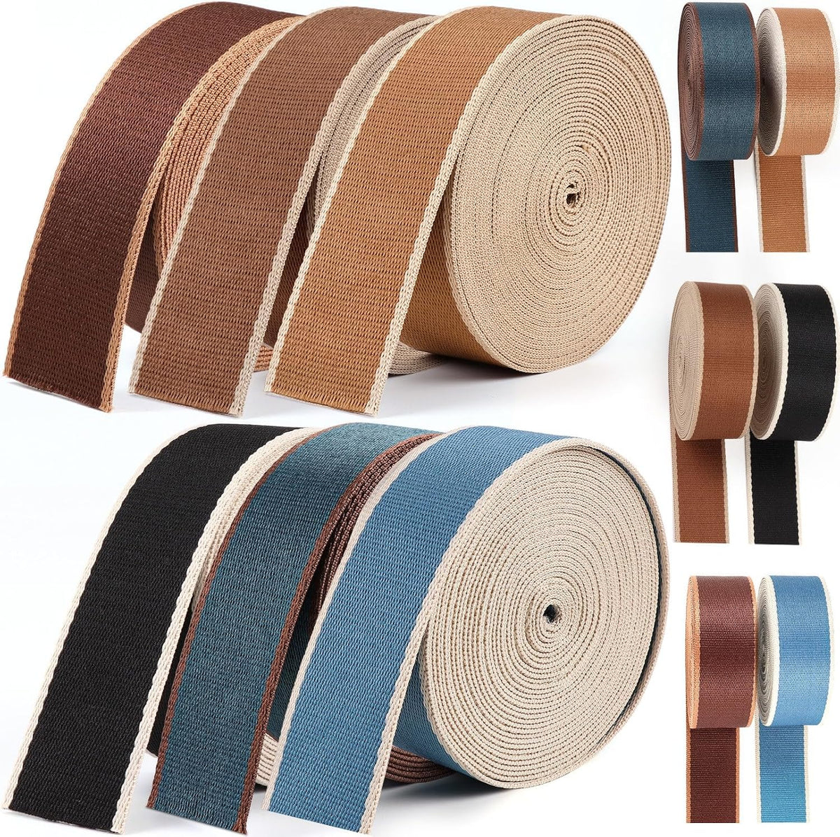 Webbing 1.5 Inch-6 Rolls Polyester-Cotton Striped Webbing 1 1/2 inch Strapping for Purse Backpack Straps-1.5 "Nylon
