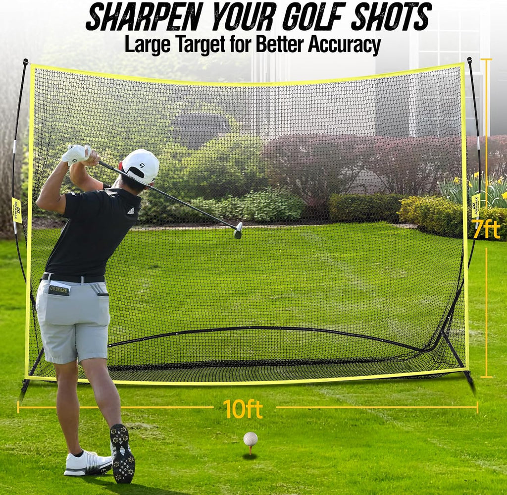 Golf Net, 10x7ft Golf Practice Net with Noise Reduce Silk Target Driving Real Balls, Hitting Nets for Backyard