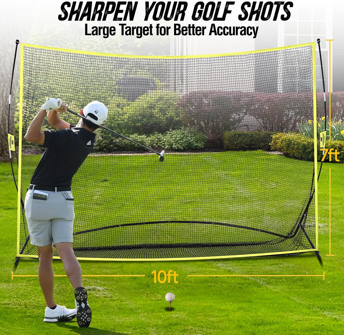 Golf Net, 10x7ft Golf Practice Net with Noise Reduce Silk Target Driving Real Balls, Hitting Nets for Backyard