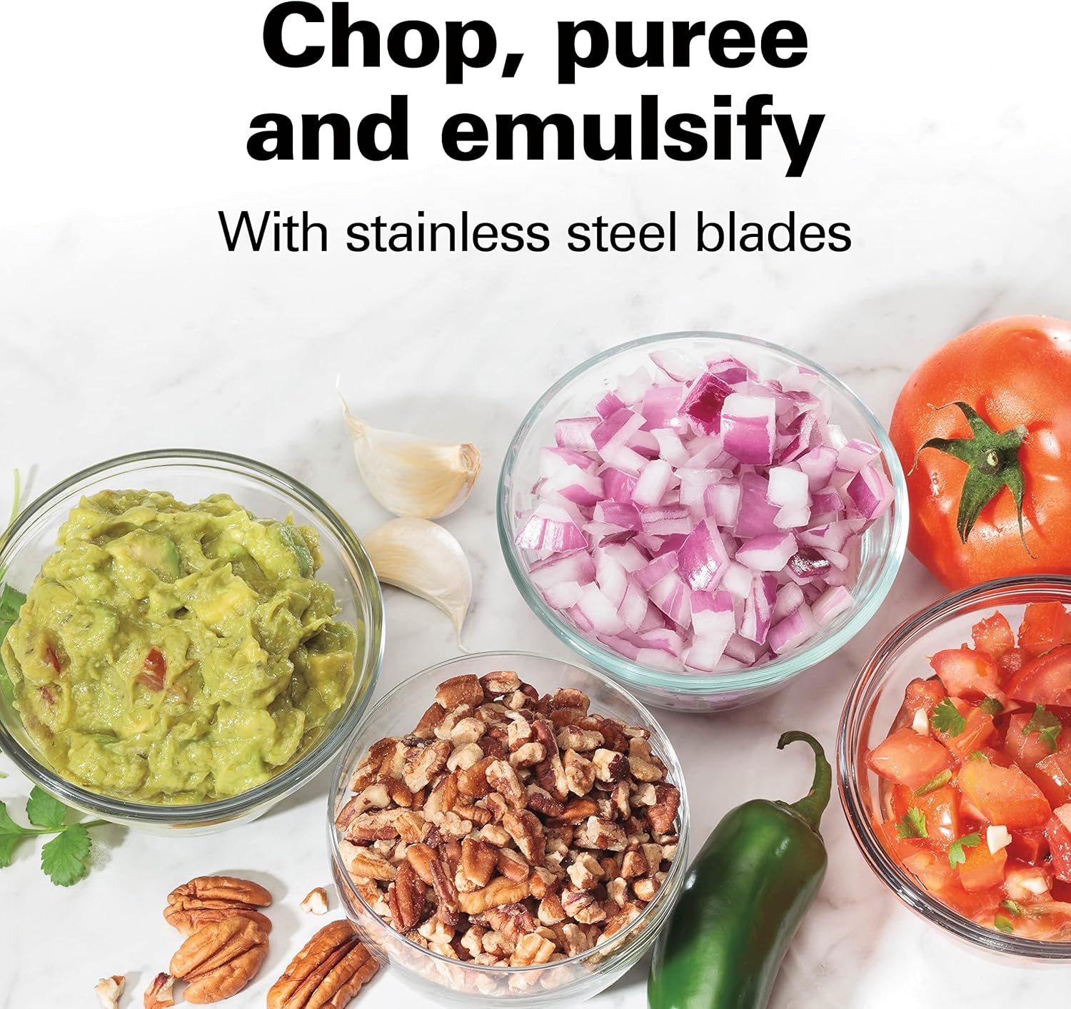 3 Cup Electric Vegetable Chopper & Mini Food Processor | Simple Stack & Press Design | 350 Watts & Stainless Steel