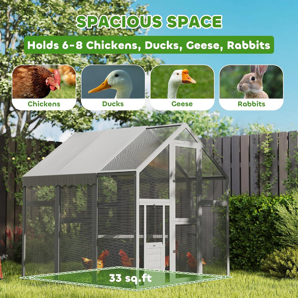 Large Wooden Chicken Coop for 6-8 Hens 66" x 72" x 72" Gray