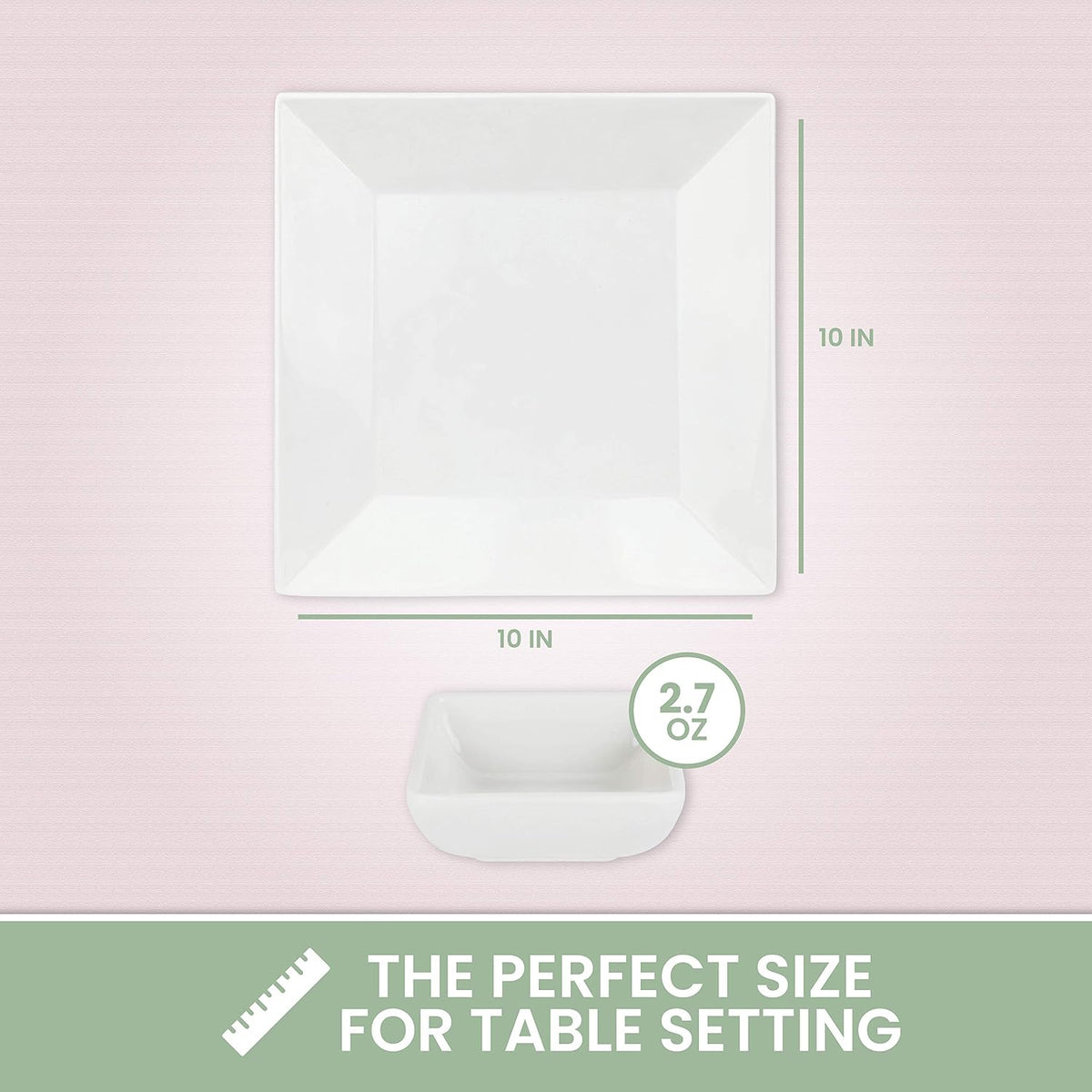 [4 Pack 10" x 10" White Square Melamine Plates, Unbreakable Elegant Dinnerware Set With Sauce Dish